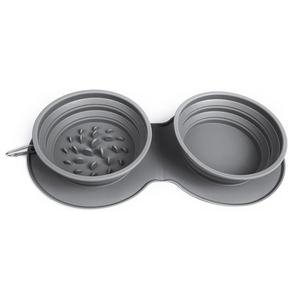 ชามอาหารสัตว์เลี้ยงแบบพกพา ป้องกันการสำลัก พับได้ 2 ช่อง สำหรับอาหารและน้ำ ชามป้อนอาหารช้า สำหรับเดินทาง ราคาโรงงาน - Product Image 1