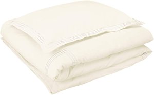 Set Copripiumino <span class=keywords><strong>Matrimoniale</strong></span> in Cotone Satinato 100% 300TC, <span class=keywords><strong>Elegante</strong></span> Bordo Ricamato a Doppia Linea, Stile Lusso Hotel, Bianco Tinta Unita, 4 Pezzi - Product Image 6