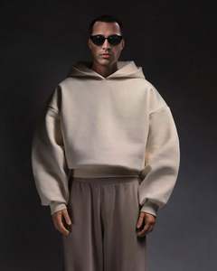 Baggy Heavy 600 Gsm 100% coton recadrée à capuche hommes avec bouton personnalisé uni unisexe lourd polaire surdimensionné sweats à capuche - Product Image 2