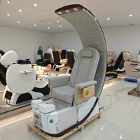 Fauteuil de pédicure électrique professionnel de luxe inclinable avec spa pour les pieds, arche en cristal, bassin LED et base en marbre pour salon de beauté