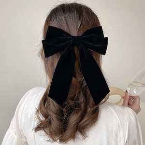 Pinzas para el pelo con lazo grande de terciopelo Vintage MIO, pinzas para el pelo con lazo de cinta de Color sólido a la moda, pinzas grandes con lazo de pico de pato para tocado de mujer - Product Image 3