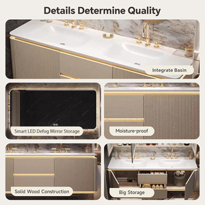Mobile Bagno Moderno con Lavabo Singolo/Doppio in Pietra, Armadietto a <span class=keywords><strong>Parete</strong></span>, Specchio Smart Antiappannamento, per Hotel e Villa, Garanzia 5+ Anni - Product Image 2