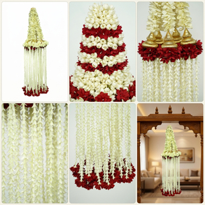 Artificial Floral <b>Hanging</b> Jhoomar Garland <b>White</b> Red Flower Chandelier for Wedding Decoration Ceiling Decor Mandap <b>Hanging</b> Floral - Product Image 6