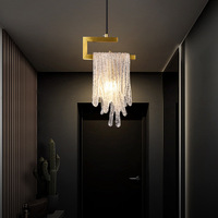 Lustre de luxe en verre et cuivre avec suspension en forme de cascade, télécommande LED, angle de faisceau 360°, moderne