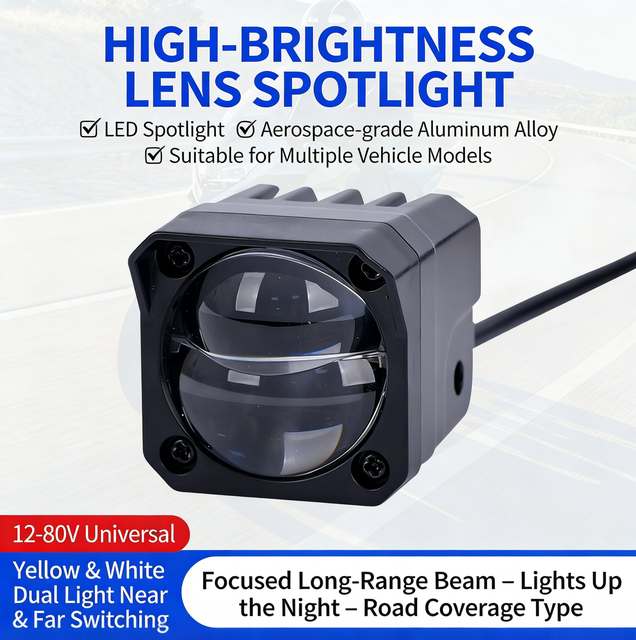 2026 New BRAD Y30 Motorcycle LED Spot Lights-Dual Beam Fog Lights 2 Lens Motorcycle Headlight Yellow White