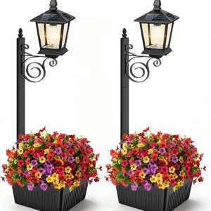 Lámpara de Pie 2 <span class=keywords><strong>en</strong></span> 1 con Maceta de Flores Estilo Pastoral para Exteriores, Lámpara Decorativa Solar Impermeable para Jardín, <span class=keywords><strong>Terraza</strong></span>, Porche, Luz Blanca Cálida - Product Image 5