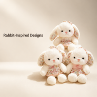 Peluche Lapin Kawaii, Jouet en Peluche, Poupée Lapin avec Robe Florale et Nœud pour Cadeau et Décoration d'Intérieur