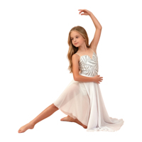 Tenue de danse lyrique blanche à sequins pour filles, robe longue à bretelles spaghetti, costume de scène de ballet contemporain pour compétition