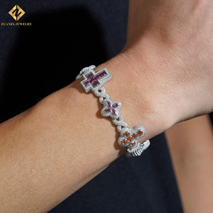 ZUANFA JEWELRY 925 <b>Silver</b> Rhodium Plated Moissanite Cross <b>Cuff</b> <b>Bracelet</b> Luxury Iced Out Unisex Colored Moissanite <b>Bracelet</b> - Product Image 5