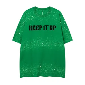 High Street hip hop suelta de talla grande camiseta hechizo hierro taladro letras Splash-Ink impreso Camiseta de algodón para hombres 2024