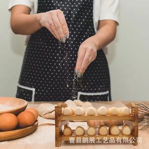 Estante de Almacenamiento de Huevos de Madera de 2 Niveles Apilable, Organizador de Cocina de Color Natural, Seguro para Alimentos - Product Image 3