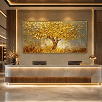 Peinture à l'huile texturée moderne de luxe, grand format sur toile, peinte à la main, avec palette et couteau 3D, motif arbre doré, pour décoration d'hôtel