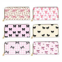 Dompet Wanita Panjang Motif Pita Kulit PU Grosir, Dompet Koin Mini Lucu dengan Ritsleting, Dompet Kartu Kredit Custom