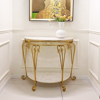 Console d'entrée nordique en fer forgé avec plateau en bois, table demi-hauteur moderne de luxe léger pour couloir d'hôtel, villa et salon