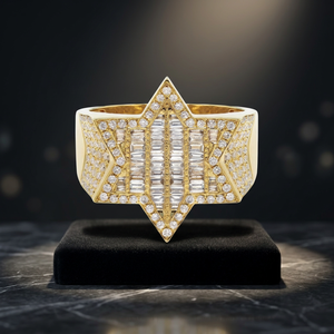 Luxury Geometric Cocktail <b>Ring</b> Yellow Gold Plated Moissanite Diamond Baguette Cut Pave Setting Party Unisex Fine Jewelry - Product Image 2