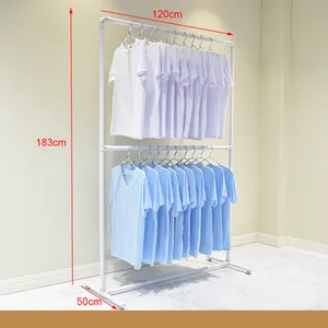 Présentoir blanc pour t-shirt, Stand à 2 niveaux pour magasin de vêtements