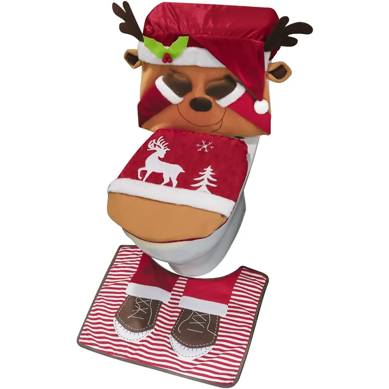 EG Wholesale Christmas stuffed red reindeer pattern home Tolet cover decoration