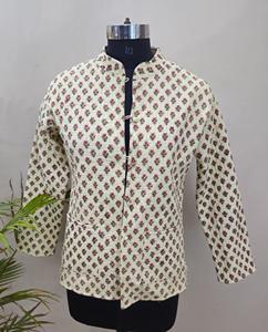 Bohemian Autumn Woven Cotton Reversible Quilted <b>Jacket</b> for <b>Women</b> <b>Vintage</b> Handmade Block Printed Breathable RajhansExport - Product Image 1