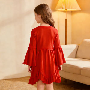 Vestidos de Fiesta Rojos OEM/ODM para Niñas de 10 Años, Manga <span class=keywords><strong>Media</strong></span> Campana, Dobladillo con Volantes Ondulados, Vestidos de Comunión, Colores <span class=keywords><strong>y</strong></span> Estampados Personalizados - Product Image 3
