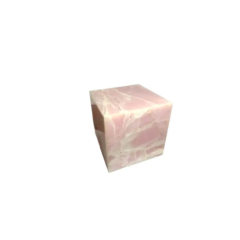 เฟอร์นิเจอร์ห้องนั่งเล่นหรูหราธรรมชาติสีชมพูนิลหินอ่อน Plinth Cube โต๊ะข้าง