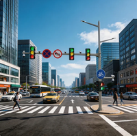 Poteau de signalisation routière intégré personnalisé OEM avec feux de circulation, caméras de vidéosurveillance et panneaux routiers pour projets gouvernementaux