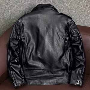 TONGYANG Giacca Moto Classica Primaverile con Cerniera Obliqua per <span class=keywords><strong>Uomo</strong></span>, Giacca in Vera Pelle di Vacchetta e Pelle di Pecora - Product Image 2