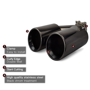 Tuyau d'échappement universel <span class=keywords><strong>double</strong></span> <span class=keywords><strong>sortie</strong></span> pour voiture en acier inoxydable chromé noir, exportation d'usine - Product Image 3
