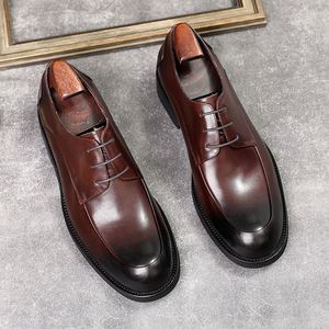 New Style Square Toe Lace-up <b>Mens</b> Office Career <b>Shoes</b> Genuine Leather Comfortable Breathable Evergreen Casual Trendy Soft Soles - Product Image 6