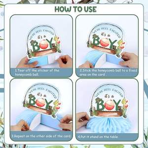 Décorations de Baby Shower 8 pièces, centres de table nid d'abeille sur le thème du pêcheur 'Un petit pêcheur est en route', fournitures pour fête de révélation du sexe - Product Image 3