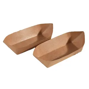 Disposable cowhide chips packaging box snack kraft paper boat tray craft recycled hot dogs ice cream paper food trays