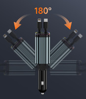 120W USB C éclairage charge rapide 4 en 1 chargeur de voiture rétractable 2 câbles pour voiture universelle lumière ambiante Auto toit étoile lumière
