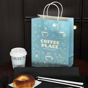 Sacs en papier kraft écologiques recyclables classiques personnalisés avec poignées pour l'emballage de café, de bubble tea et d'aliments - Product Image 3