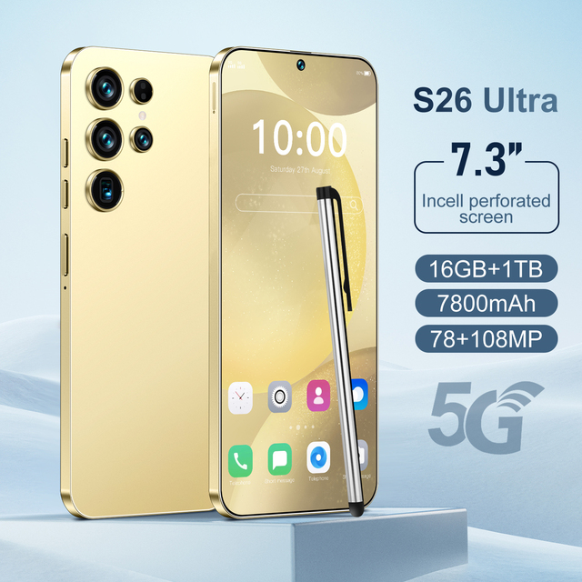 Brand New S26 Ultra 7.3" Full Screen Android 14 Smartphone 16GB+1TB Unlocked 5G Deca Core French/Spanish/English HD 108MP 144Hz