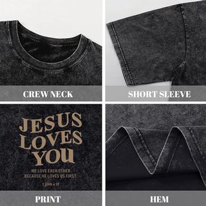 T-shirt « Jésus est roi » pour homme, motif religieux, coton délavé, 100 % coton, manches trois quarts, chemise de foi chrétienne - Product Image 6