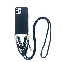 Coque de téléphone en silicone Dorp Shipping INS avec cordon tour de cou et chaîne marbrée pour iPhone 17 16 Pro 15 XS Max 7 8 Plus