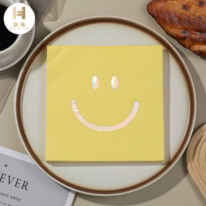 Hanlin Smile Face Paper Napkins 330mm Yellow Disposable Printed For Wedding Birthday - Product Image 1