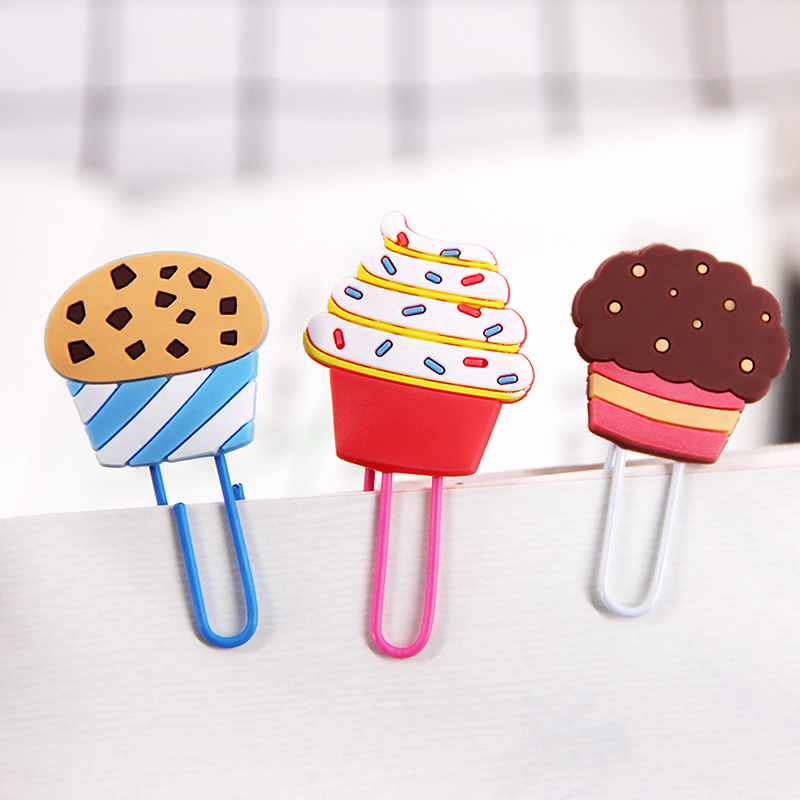 Оптовая продажа мягкий ПВХ милый Японский Корейский стиль десерт металлическая бумага книга Марк Клип резиновые торты закладки зажимы