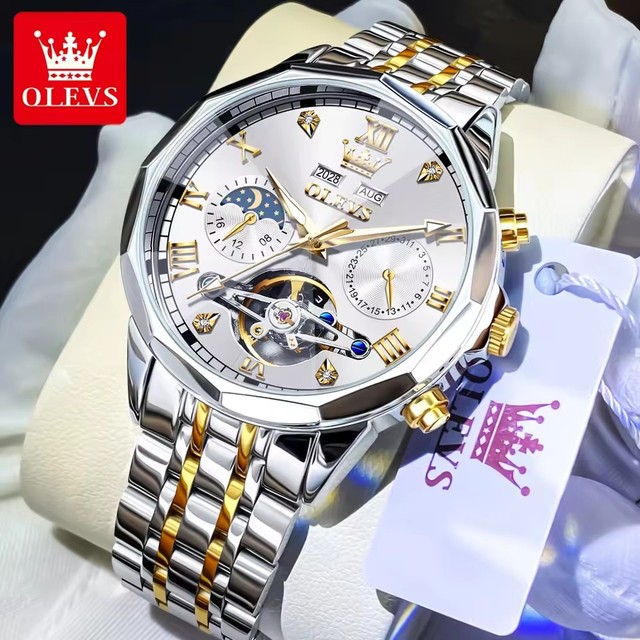 Olevs 6620 Top Brand Multifunction Automatic Mechanical Men Watch Original Stainless Steel Fashion Skeleton Luxury Wrist Watches