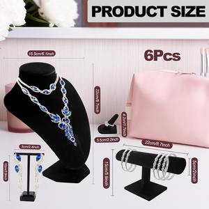 Velvet Jewelry Display Set Velvet <b>Necklace</b> Bust Holder Mannequin Bust T-Bar 2 T Shape Earring Stand 2 Velvet <b>Ring</b> Finger Jewelry - Product Image 2