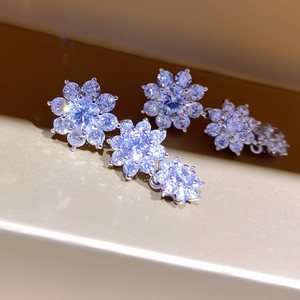 Orecchini Pendenti con Zirconi a Forma di Aureola Floreale, Classici per Fidanzamento, per Donne, Tono Argento, Eleganti Gioielli alla Moda - Product Image 2