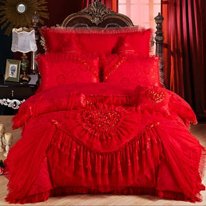 Sunny Textile Großhandel Amerikanischer Stil Baumwolle Prinzessin Spitze Stickerei Rosenrot Hochzeits-Bettüberwurf - Product Image 1