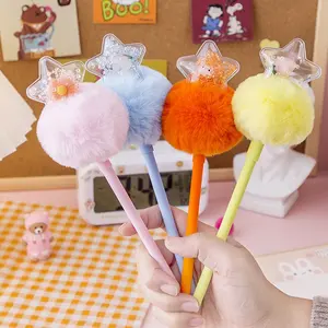 Korean Version of Cartoon Hair Ball Gel Pen star Hair Ball Charm Gel Pen with printing logo