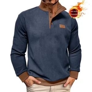 <span class=keywords><strong>Felpa</strong></span> da <span class=keywords><strong>uomo</strong></span> casual autunno inverno 2026 di tendenza, in velluto a coste foderata in <span class=keywords><strong>pile</strong></span>, tinta unita, vestibilità ampia, <span class=keywords><strong>con</strong></span> collo alto, ideale per l'outdoor - Product Image 1