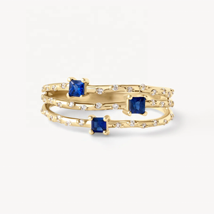 Anillo Triple de Plata de Ley 925 con Corte Princesa Cuadrado y Esmeralda, Joyería Delicada para Mujer, LOZRUNVE - Product Image 1