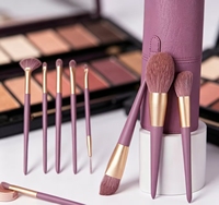 Ensemble de 9 pinceaux de maquillage professionnels roses à manche en bois, poils synthétiques, personnalisables avec logo, pour le visage, les yeux, le correcteur et le baume à lèvres