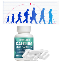 Compléments de calcium D3 K2 B12 pour enfants et adultes, capsules alimentaires riches en calcium, OEM/ODM, étiquette privée, vente en gros