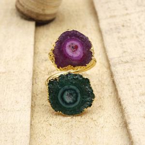 Anillo Ajustable Clásico de Cuarzo Solar con Gema, Hecho a Mano, Chapado en Oro, Engaste Invisible, Joyería Unisex al por Mayor - Product Image 1