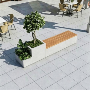 Banco de Patio Personalizado de Acero Inoxidable para Exteriores con Jardinera para Calle Comercial, Patio, Terraza y Plaza Municipal - Product Image 3