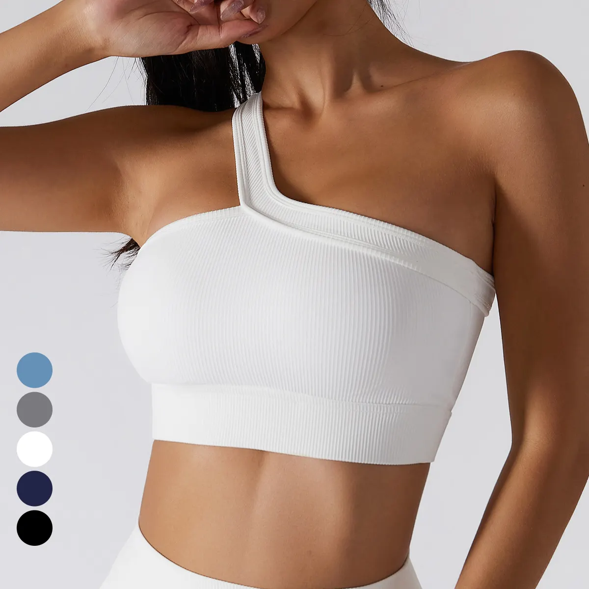 ladies One Off Shoulder Fitness Top Ribbed Sexy Yoga Women One Shoulder Crop Sports Bra