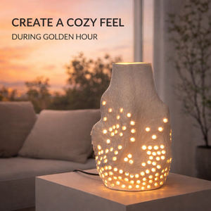 retro style Handcrafted Hollow Ceramic Table Lamp <b>Rustic</b> Artistic Bedside <b>Desk</b> Ambient Light for Living Room Bedroom Decor - Product Image 1